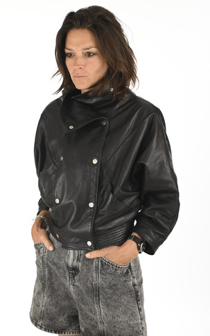 Blouson cuir noir bouton