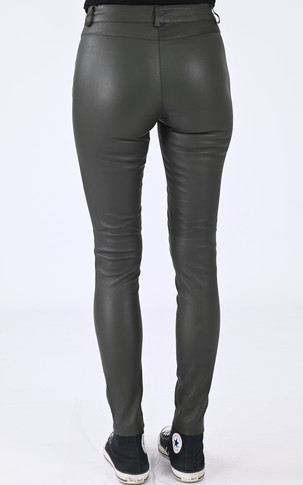 Pantalon slim cuir stretch Dina kaki