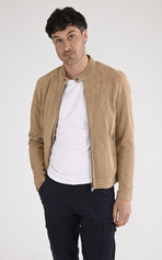 Blouson cuir velours Delf Navy beige