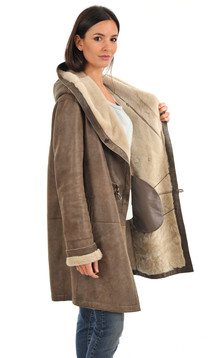 Manteau confort peau lainée taupe