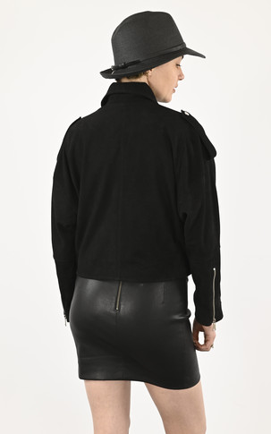 Blouson oversize cuir velours noir