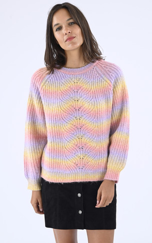 Pull col rond laine multicolore