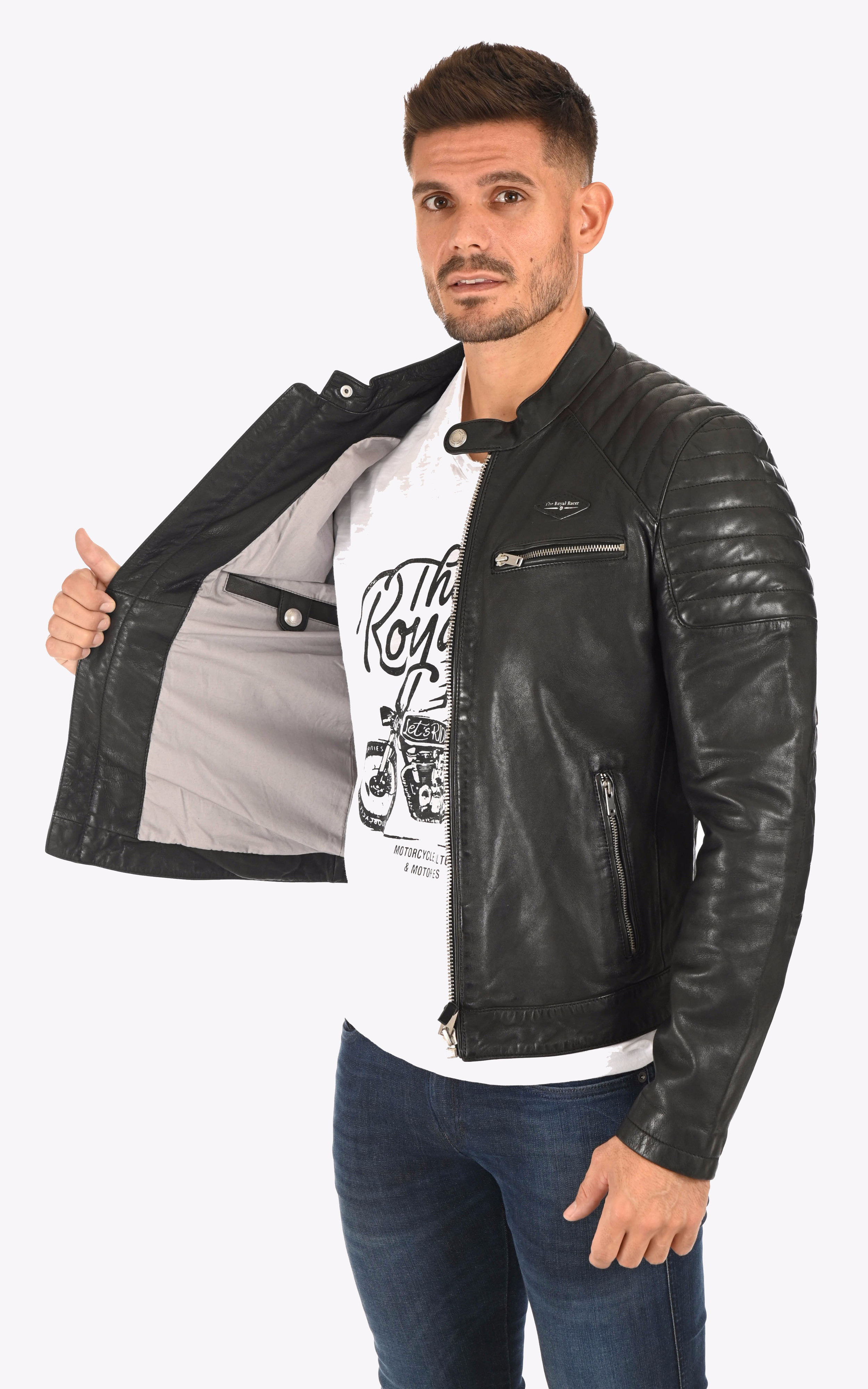 Blouson cuir Star noir The Royal Racer