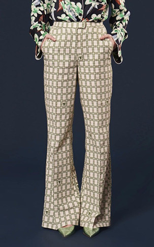 Pantalon lin écru à motifs