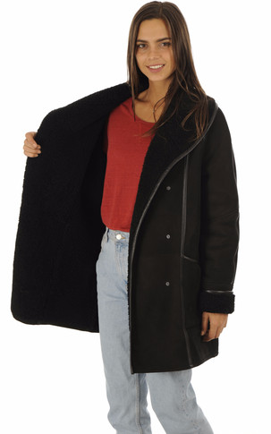Manteau peau lainée merinos noir