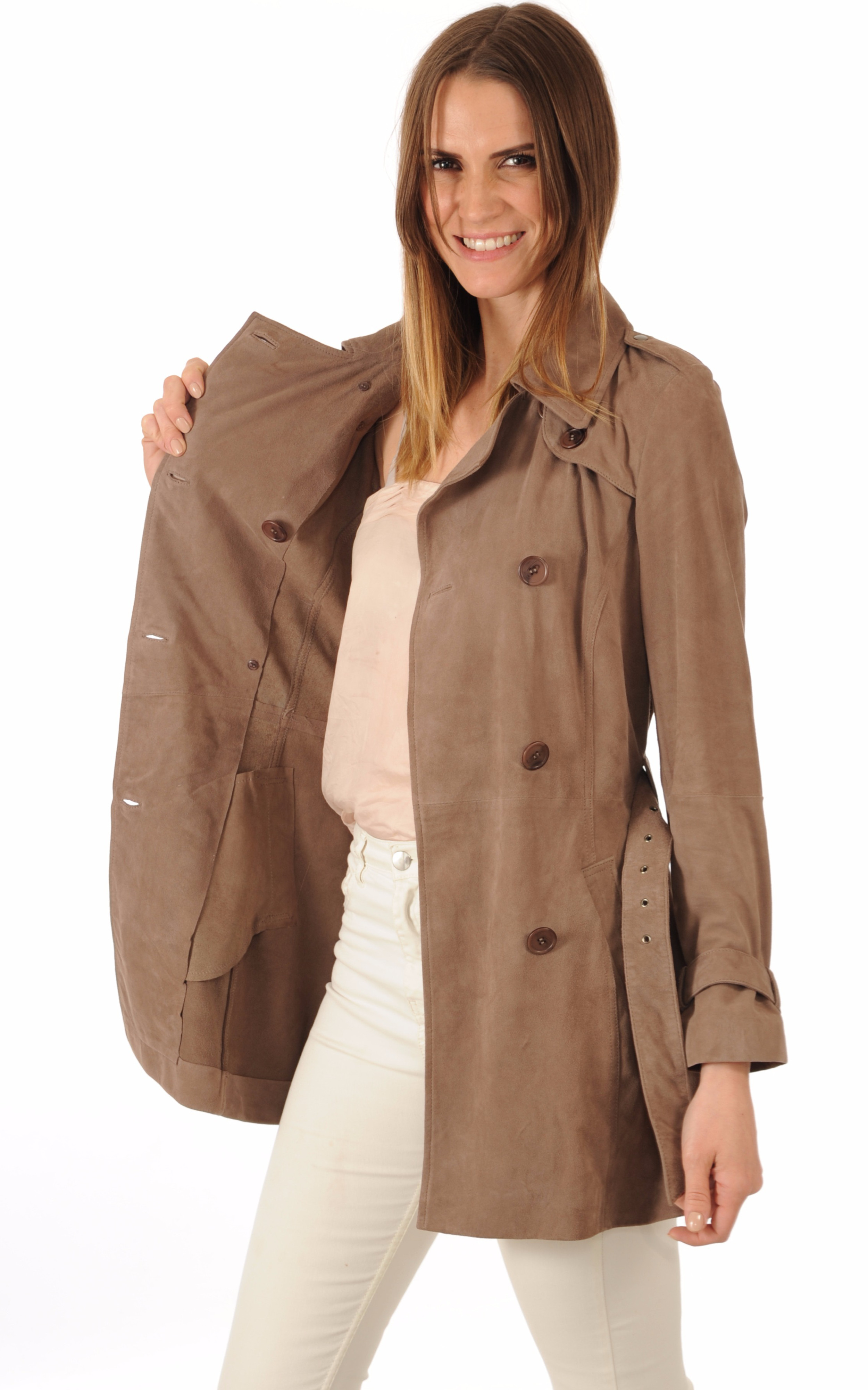 Trench Femme en Cuir Velours Taupe La Canadienne - La Canadienne ...