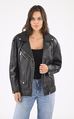 Blouson cuir confort Drew noir