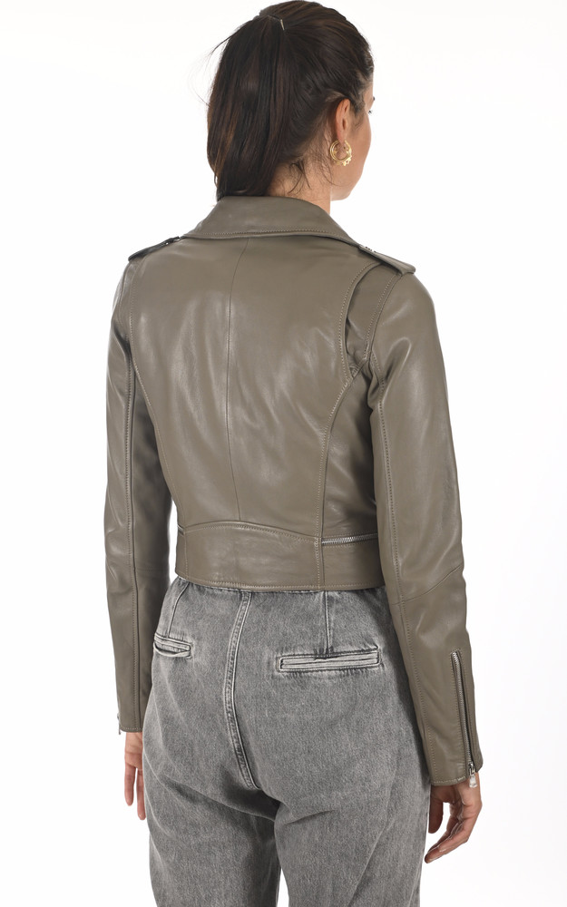 Blouson Yoko en cuir taupe Oakwood