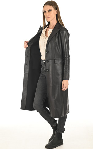 Manteau long cuir noir