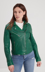 Blouson cuir best sale vert femme