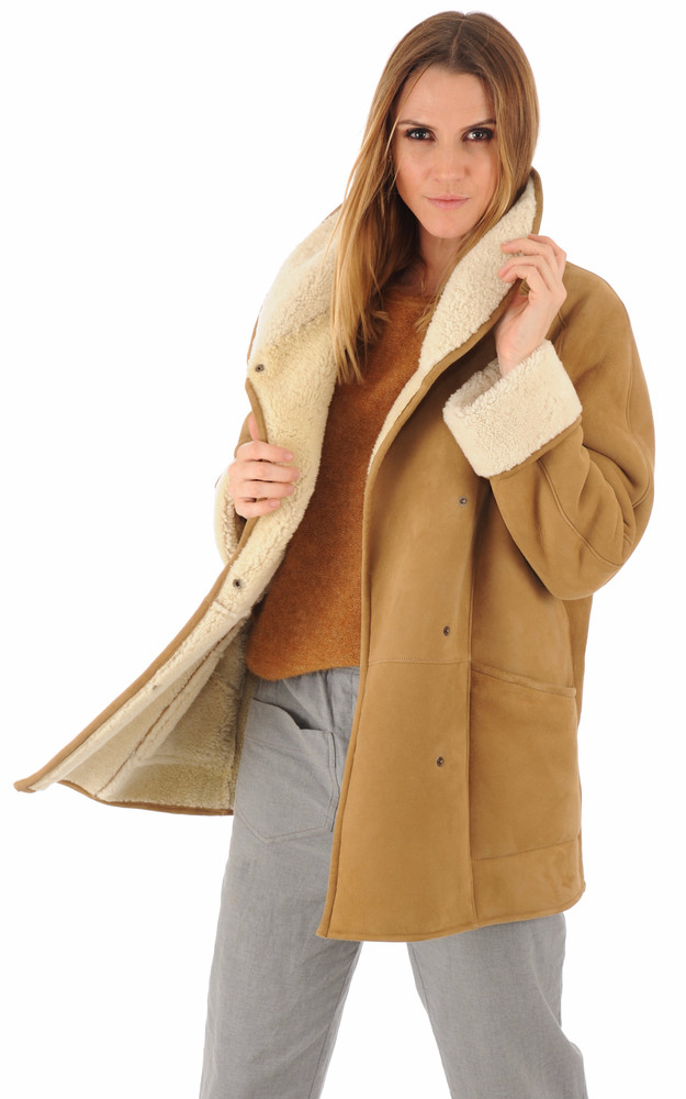 Veste courte peau lainée camel La Canadienne
