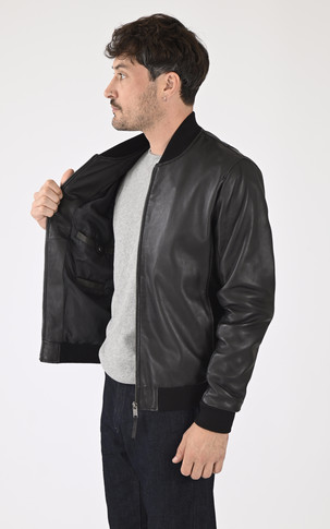 Blouson teddy cuir noir