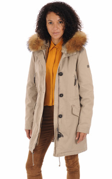 Parka Toile et Fourrure Lapin Taupe Parka Toile et Fourrure Lapin Taupe