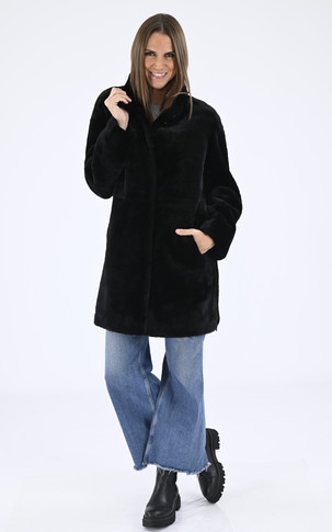 Manteau laine agneau noir