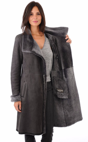 Manteau agneau velours gris