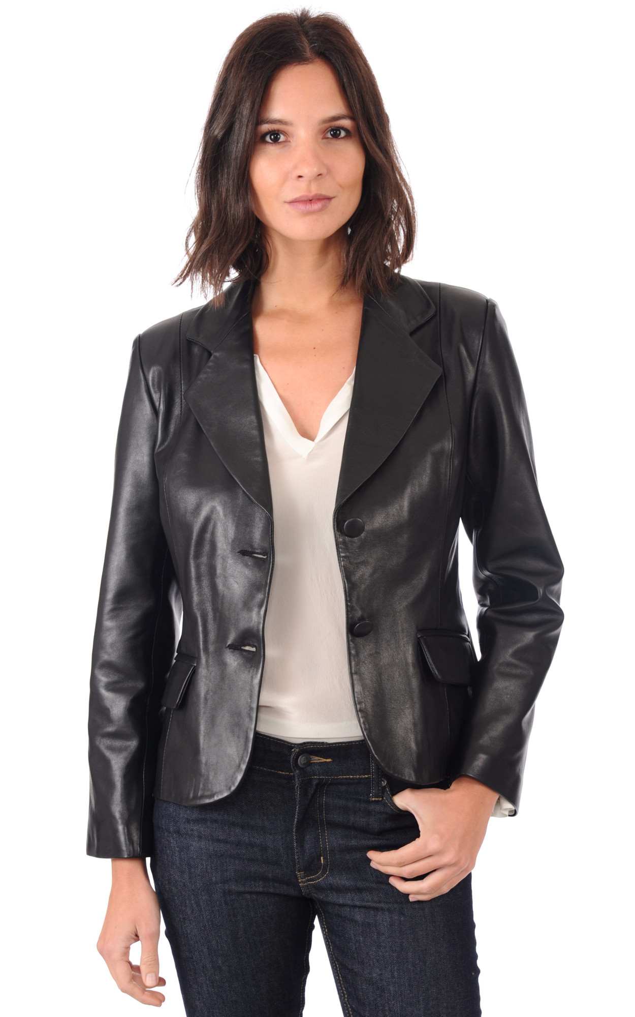 Blazer Cuir Femme La Canadienne - La Canadienne - Veste, 3/4 Cuir Noir