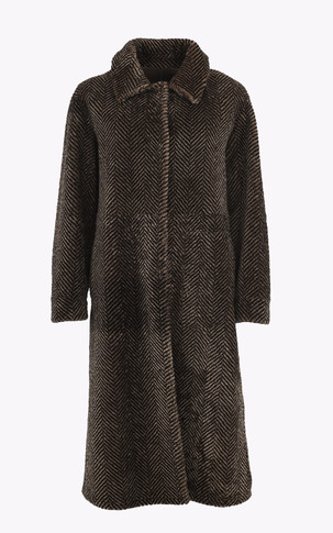 Long manteau laine chevrons marron