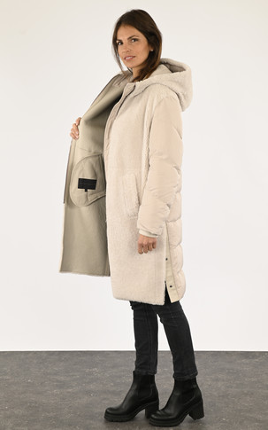 Manteau long bi-matière blanc