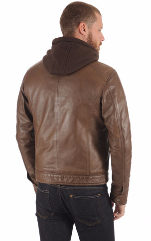 Blouson cuir Erico Hood mocca