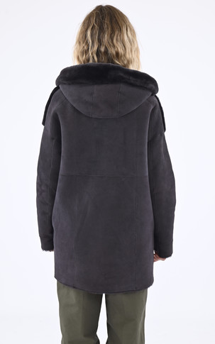 Veste capuche agneau velours grise