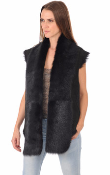 Gilet Laine et Fourrure Toscane Noir Gilet Laine et Fourrure Toscane Noir
