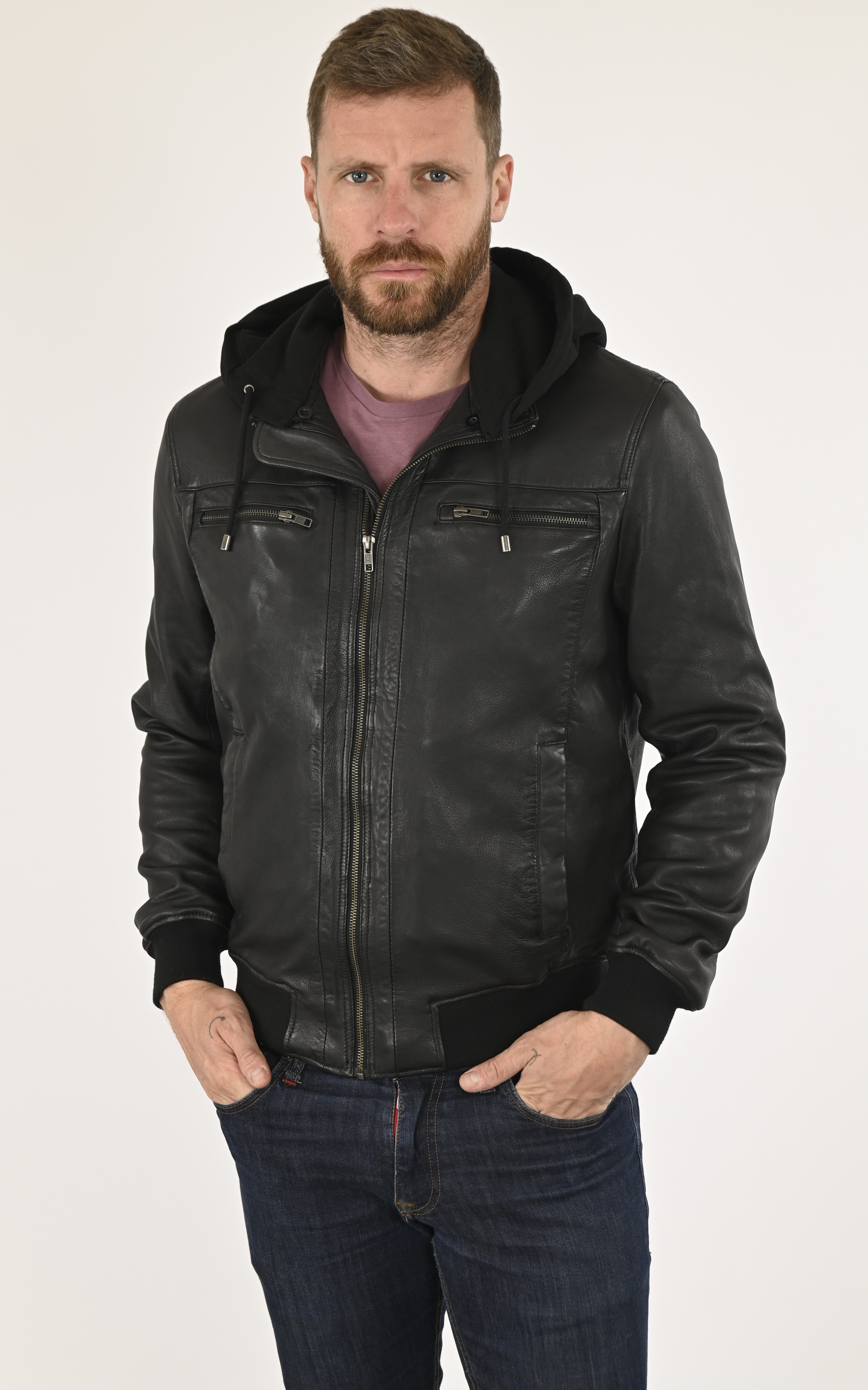 Blouson agneau capuche noir La Canadienne