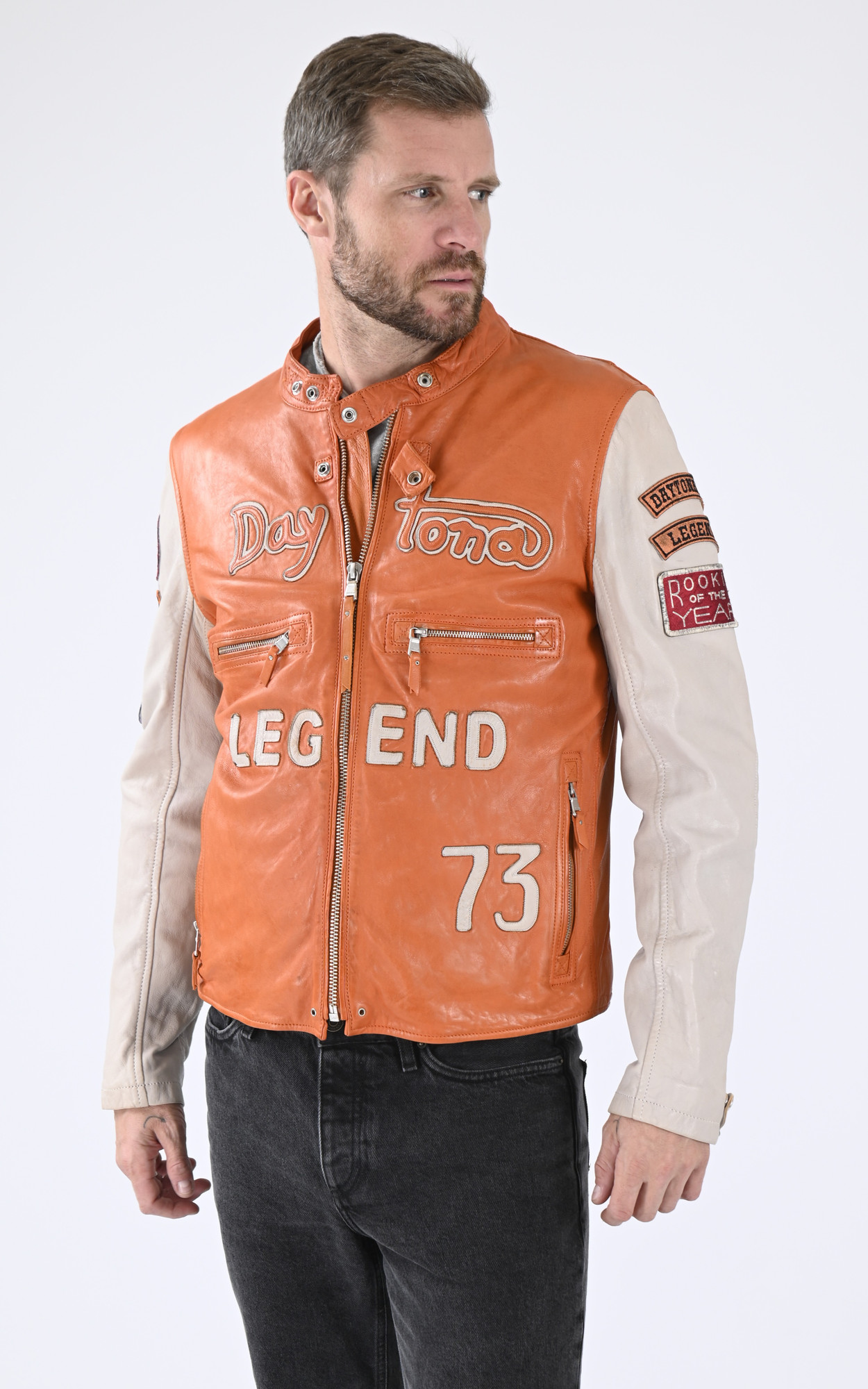 Blouson moto orange fashion