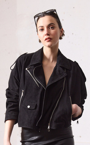 Blouson oversize cuir velours noir