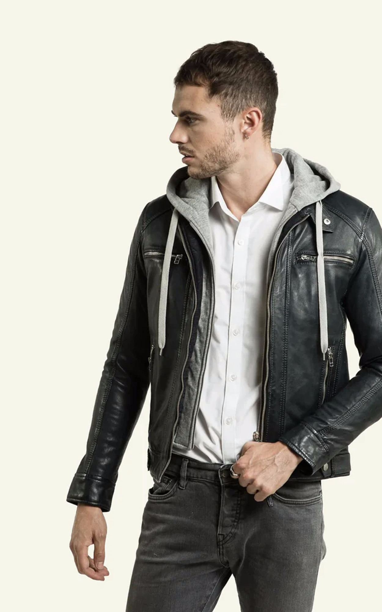 Blouson cuir gris hot sale