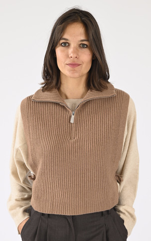 Pull tour de cou laine marron