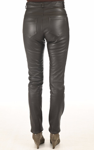 Pantalon cuir stretch marron foncé