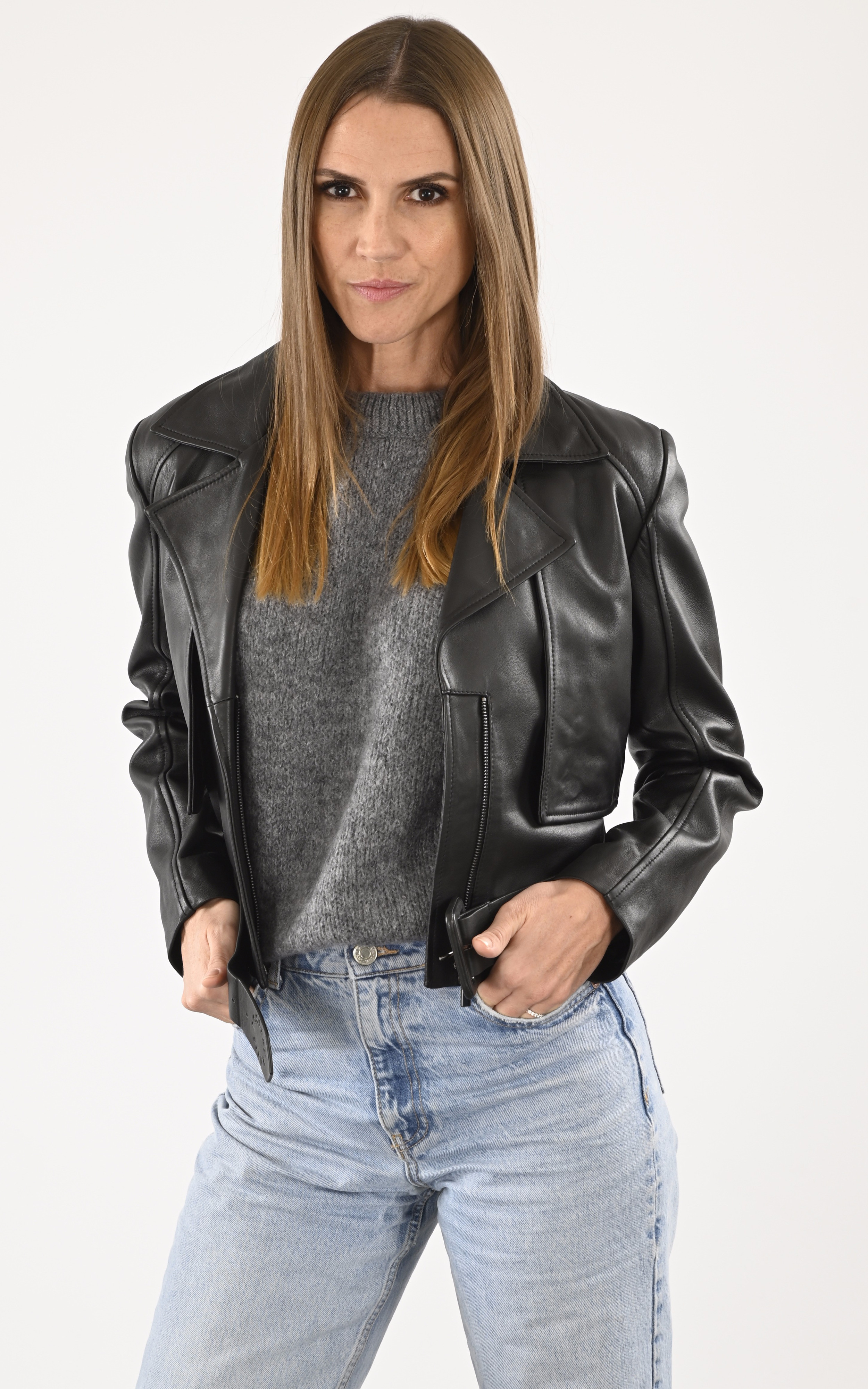 Veste en cuir Joliette Noire Possery