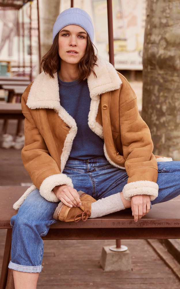 Veste oversize agneau velours beige La Canadienne