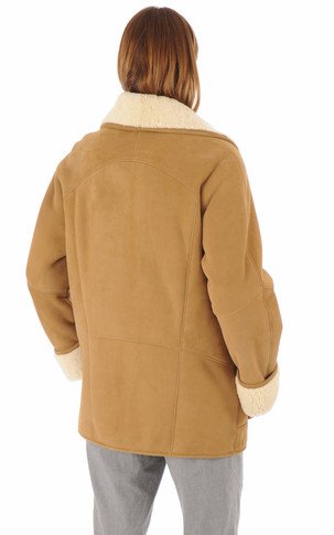 Veste courte peau lainée camel