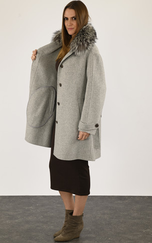 Manteau laine et renard gris