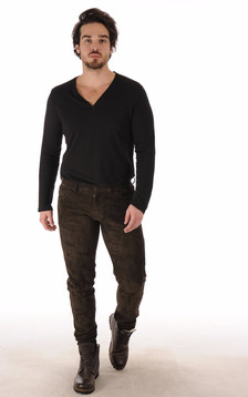 Pantalon Cuir Agneau Velours Stretch Marron Pantalon Cuir Agneau Velours Stretch Marron