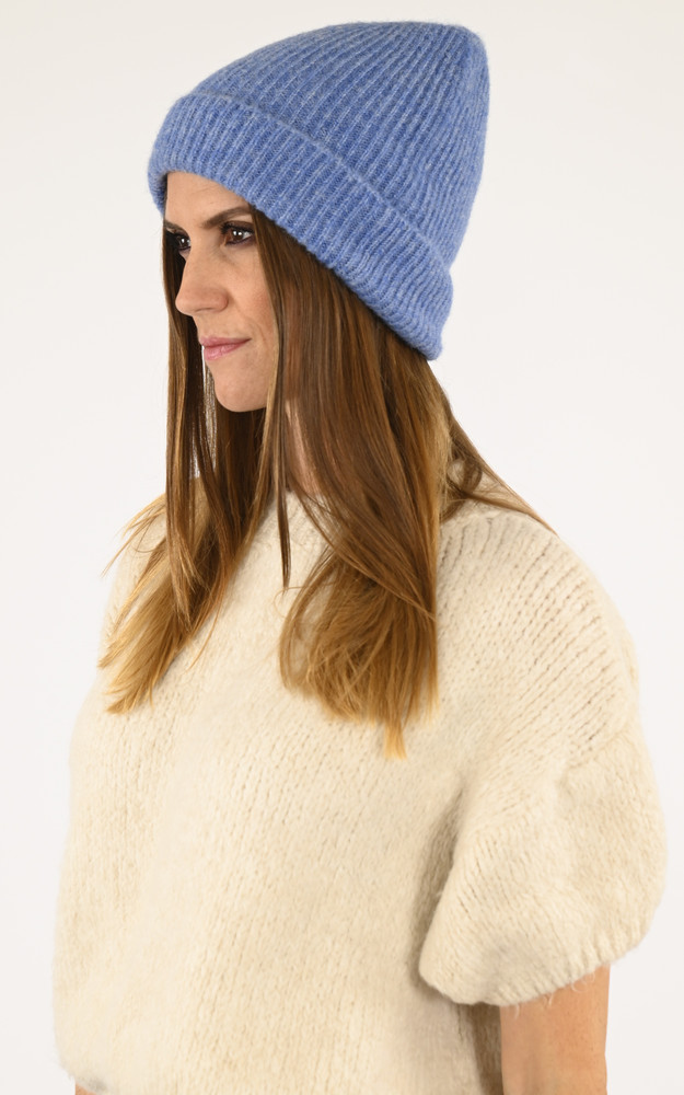 Bonnet alpaga et laine bleu jean Lea Clement