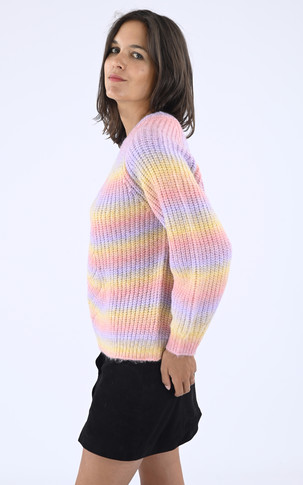 Pull col rond laine multicolore