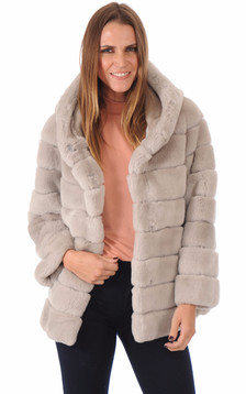 Veste Capuche en Rex Gris Clair Veste Capuche en Rex Gris Clair