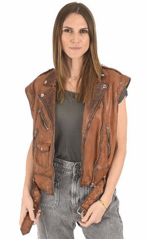 Gilet cuir vieilli cognac