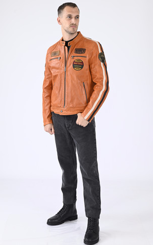 Blouson cuir Wartburg orange