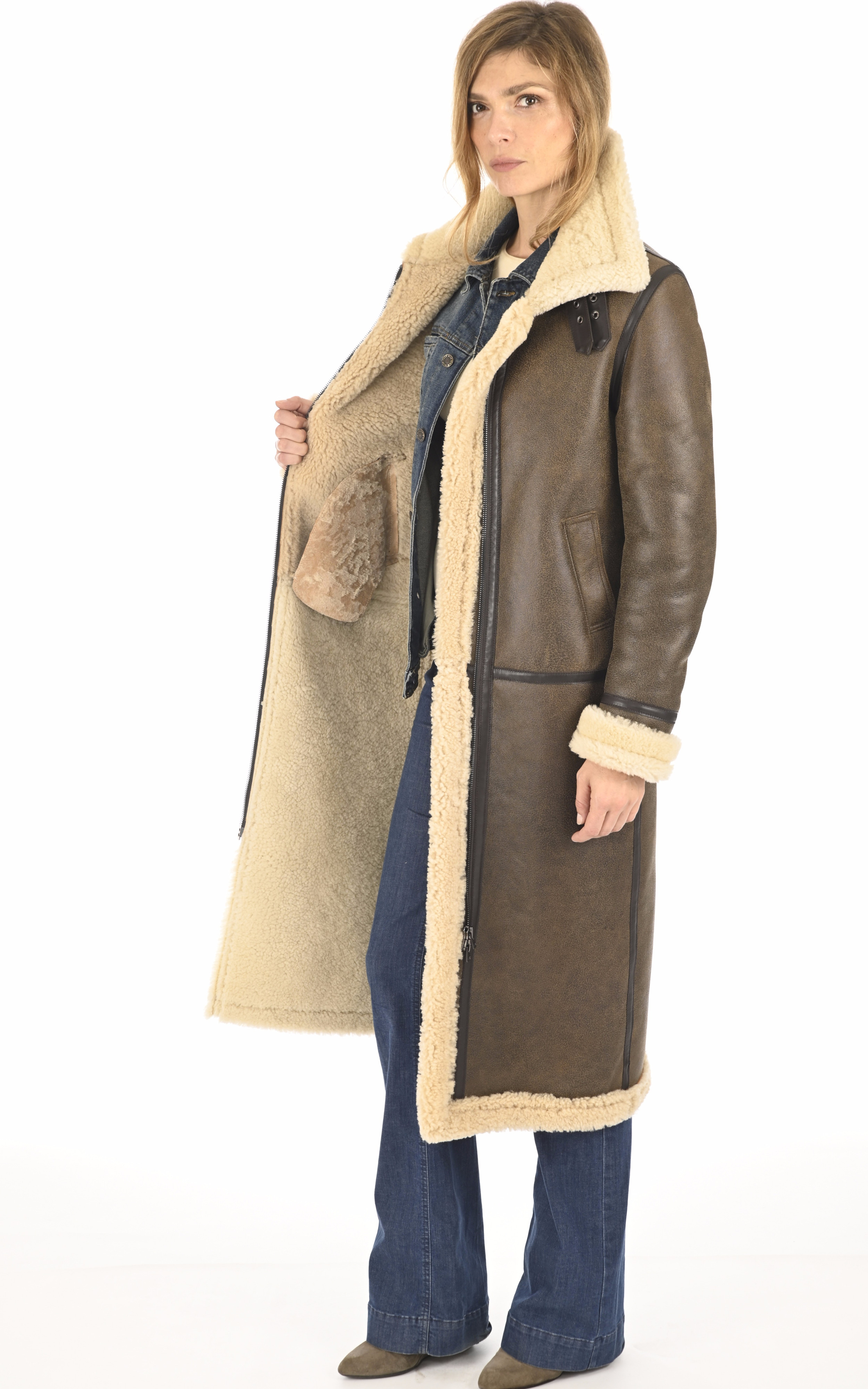 Manteau long peau lainée marron La Canadienne