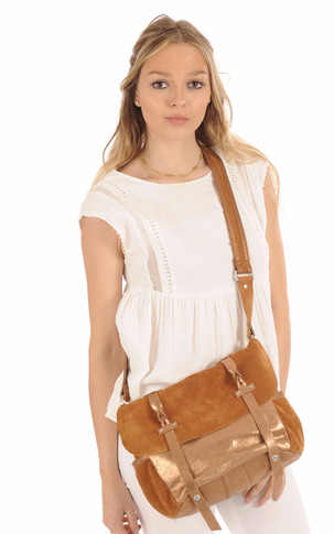 Besace Velours Métallisé Camel