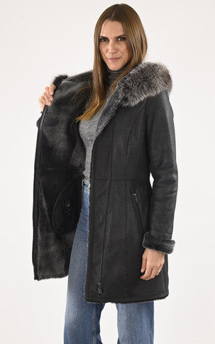 Manteau peau lainée capuche noire