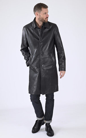 Veste longue cuir noir