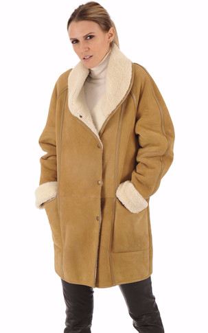 Manteau agneau velours camel