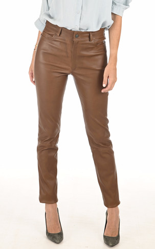 Pantalon Jean cuir stretch cognac