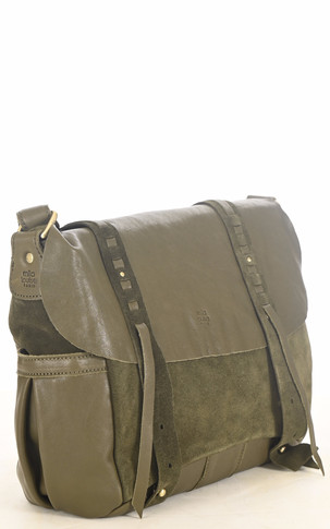 Sac en cuir bi-matière kaki