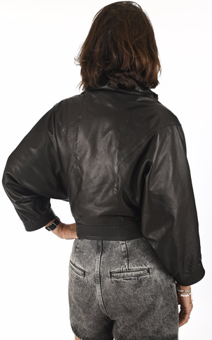 Blouson cuir noir bouton