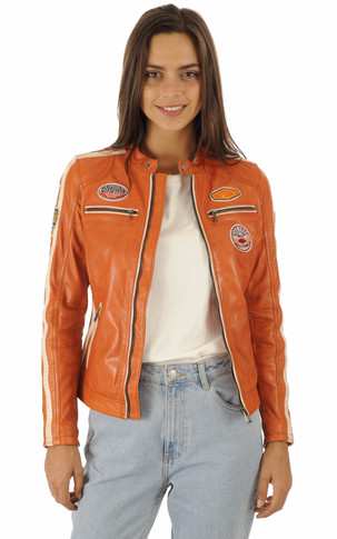 Blouson motard Olivera orange